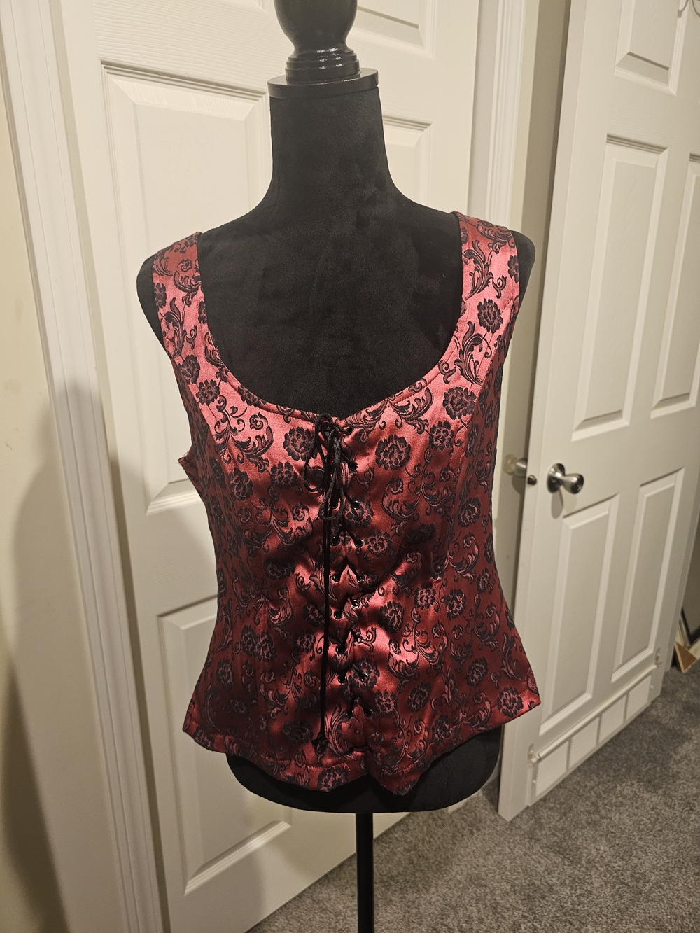 Frederick's of Hollywood Burgundy and Black Floral Jacquard Corset Camisole